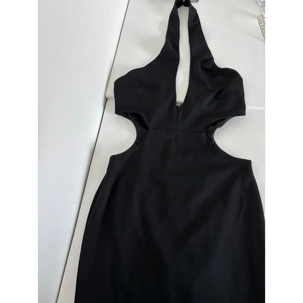 Cutout Halter Dress L Bodycon Plunge Neck Backless Y2K Club Core Night Out Glam - Picture 9 of 14